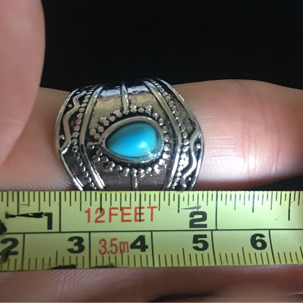 Faux Blue Stone Silver Tone Fashion Ring